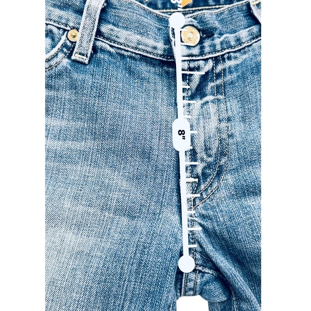 7 For All Mankind Distressed Flare Jeans Women 32 Light Blue Low Rise Wide Leg - Picture 9 of 16